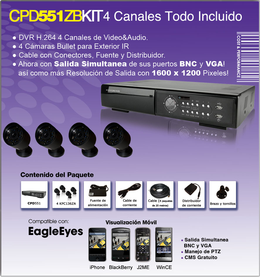 Kit Videovigilancia 4 Camaras Ir Dvr Cables X Internet Cctv